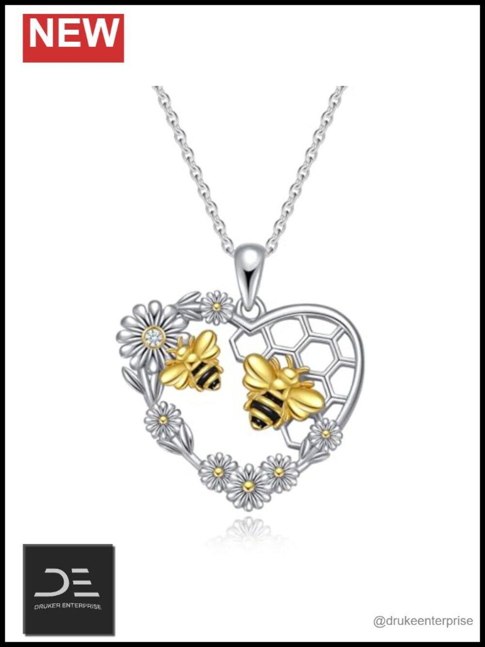 925 Sterling Silver Necklace for Women, Bee Pendant with Lab Grown Diamond